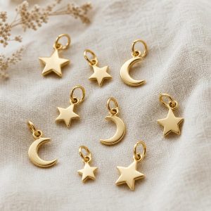 Gold Celestial Charms, Star and Moon Set