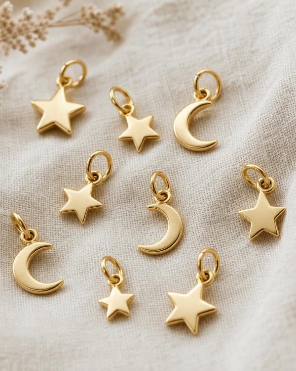 Gold Celestial Charms, Star and Moon Set