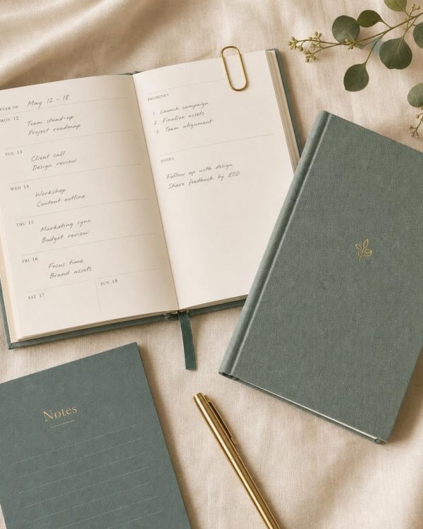 Sage Linen Weekly Planner and Notepad Set